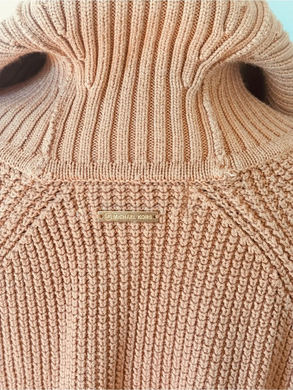 Michael Kors Chunky Ribbed Cowl Neck Sweater - Dusty Tan